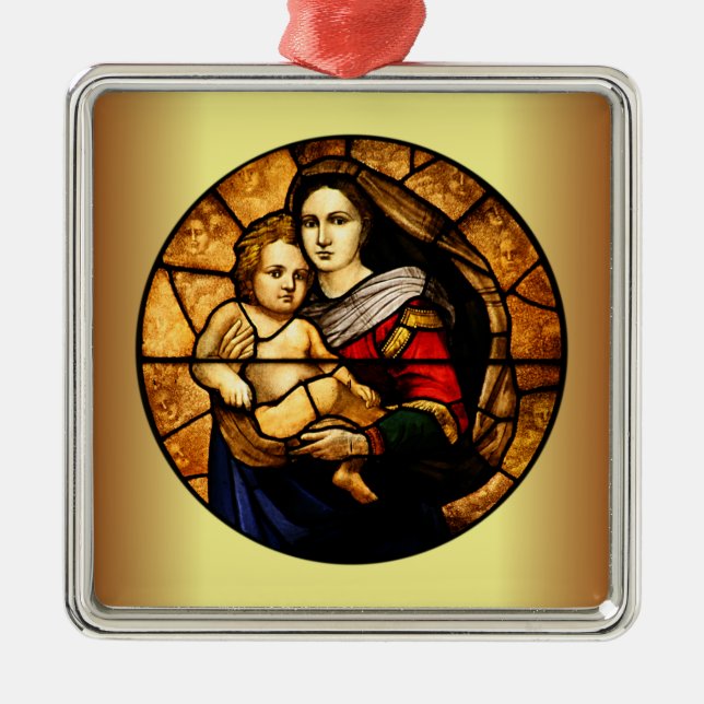 Jesus ~ Mary ~ Stained Glass Panel ~  Metal Ornament (Front)