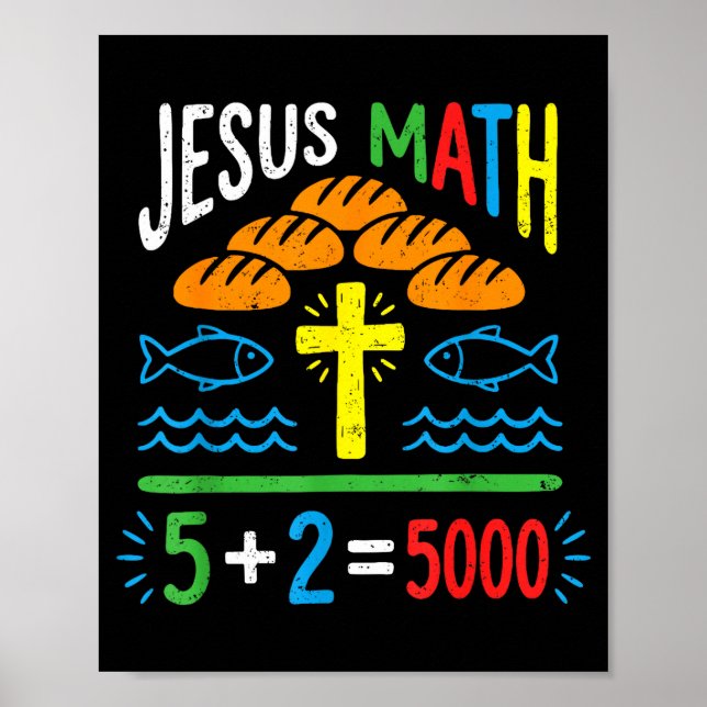 Jesus math 2 fishes 5 breads feeds the 5000 bible poster (Front)
