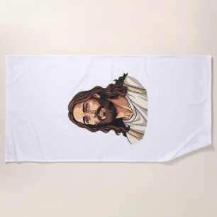 Jesus Mercy Face Vintage Engraved White Tee 2 Beach Towel