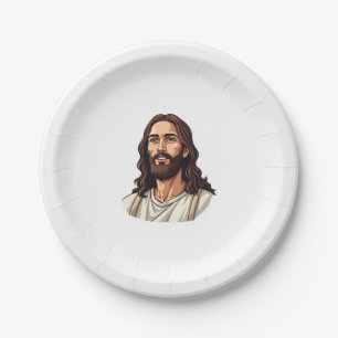Jesus Mercy Face Vintage Engraved White Tee 2 Paper Plate