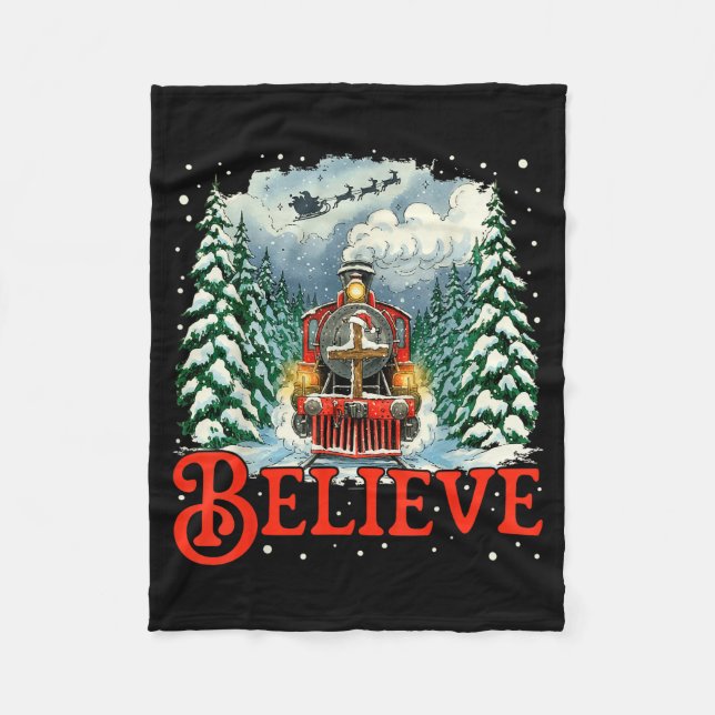 Jesus Merry Xmas Faith Train To North Le Santa Sle Fleece Blanket (Front)