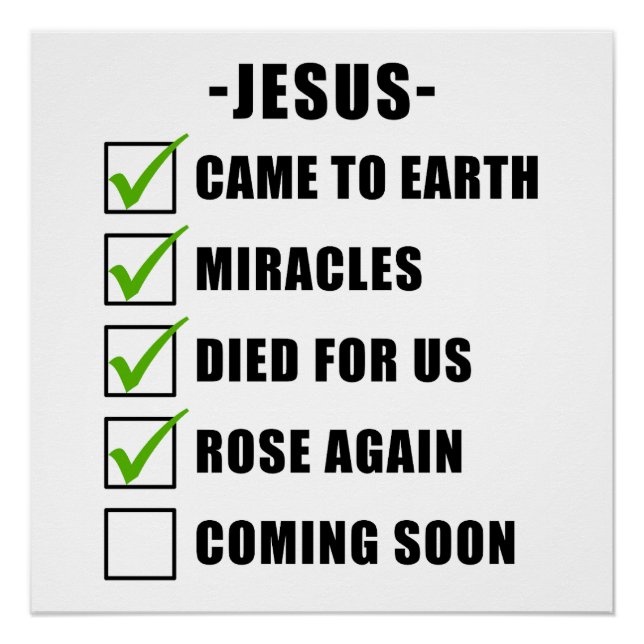 JESUS' Mission Checklist: Christian Faith Gospel  Poster (Front)