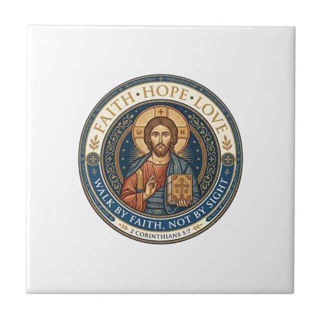 Jesus Monastic Contemplative Spirituality Graphic  Ceramic Tile (Front)