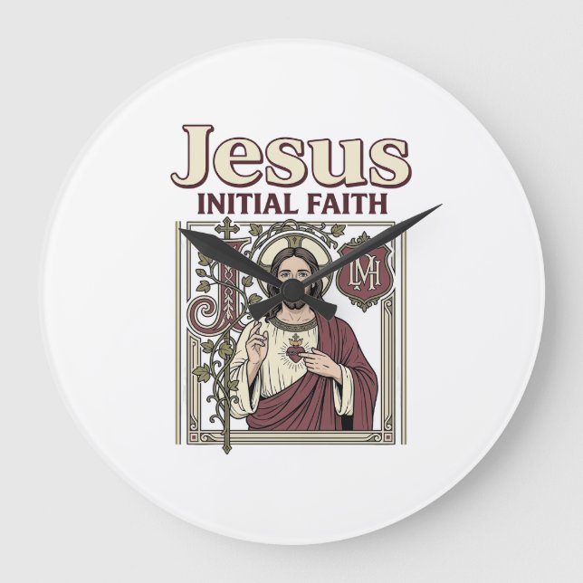 Jesus Monogram Initial Faith Jesus Monogram Initia Large Clock (Front)