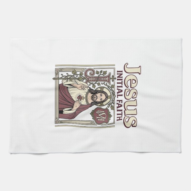 Jesus Monogram Initial Faith Jesus Monogram Initia Tea Towel (Horizontal)