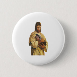 Jesus Moo Deng Bouncy Pig, Cute Baby Hippo T-Shirt 6 Cm Round Badge