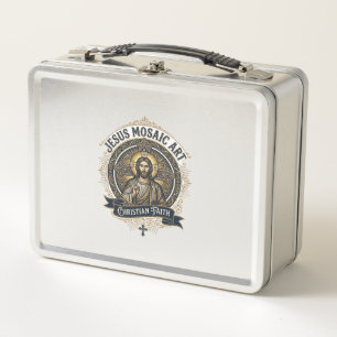 Jesus Mosaic Art Jesus Mosaic Art Christian Faith Metal Lunch Box
