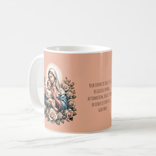 Jesus Mother and Child Custom Text Religious Coffee Mug (Front Left)