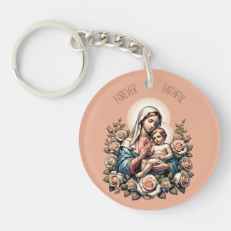 Jesus Mother and Child Custom Text Religious Key Ring