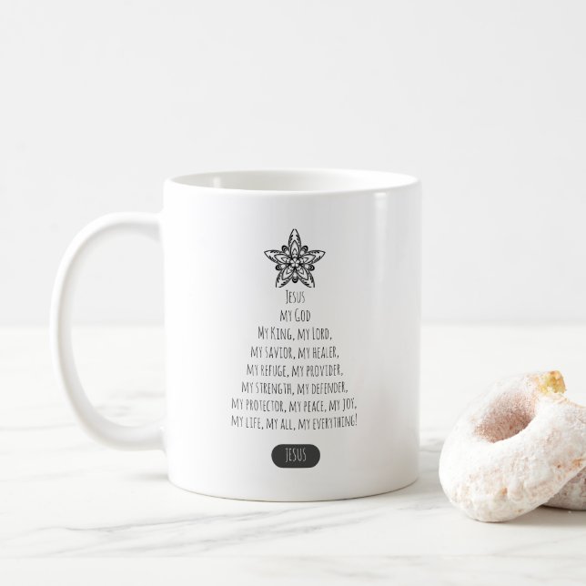 Jesus my Everything Christmas Tree Typography Coffee Mug (With Donut)