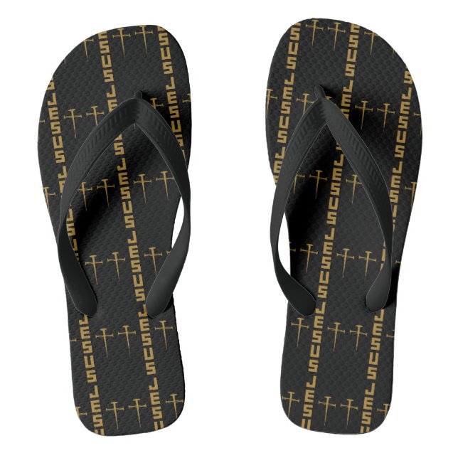 JESUS Nail Cross Christian Faith For Believers GLD Thongs (Footbed)