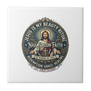 Jesus Nail Tech Nail Artist T-Shirt Inspirational Ceramic Tile