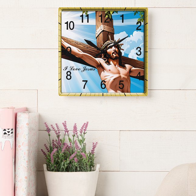 Jesus nailed to the cross square wall clock (Creator Uploaded)
