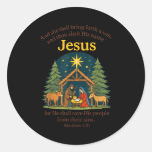 Jesus Nativity Christian Christmas Bible Pjs Toddl Classic Round Sticker