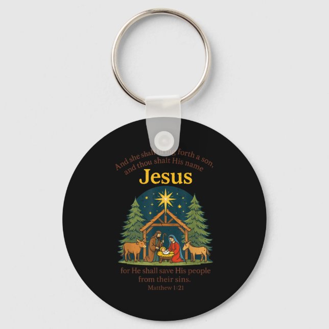Jesus Nativity Christian Christmas Bible Pjs Toddl Key Ring (Front)