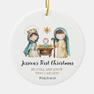Jesus Nativity Scene Bible Verse First Christmas Ceramic Ornament