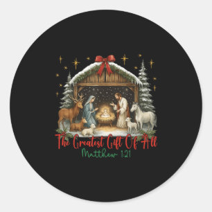 Jesus Nativity Scene The Greatest Of All Merry Chr Classic Round Sticker