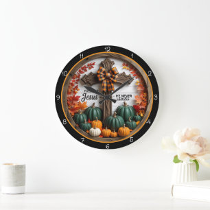 Jesus Never Leaves Fall Christian Decor Large Clock