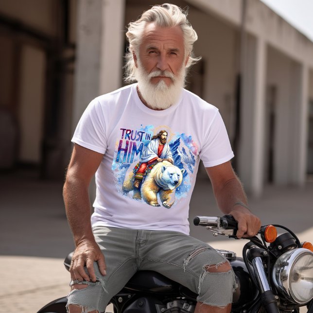 Jesus on a polar bear in mountains T-Shirt (Creator Uploaded)