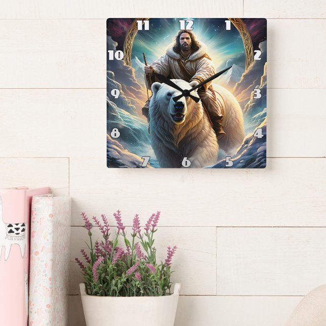 Jesus on a polar bear square wall clock (Creator Uploaded)