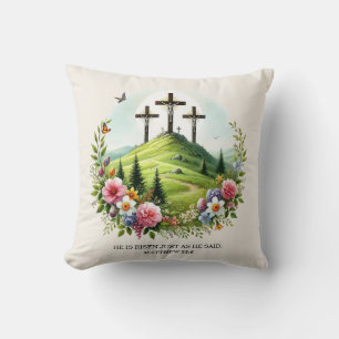 Jesus on Cross He is Risen Easter Cushion