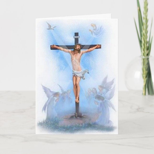 Jesus on cross with birds Greeting card (Front)