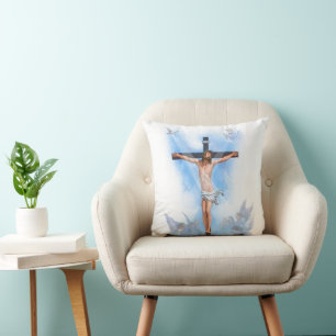 Jesus on cross with birds Pillow