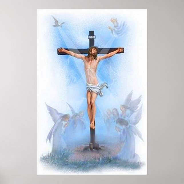 Jesus on cross with birds poster (Front)