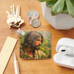 Jesus on Meadow Key Ring