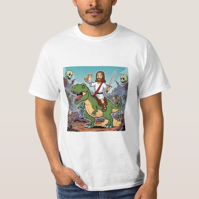 Jesus on T-rex cartoon version T-Shirt (Front)