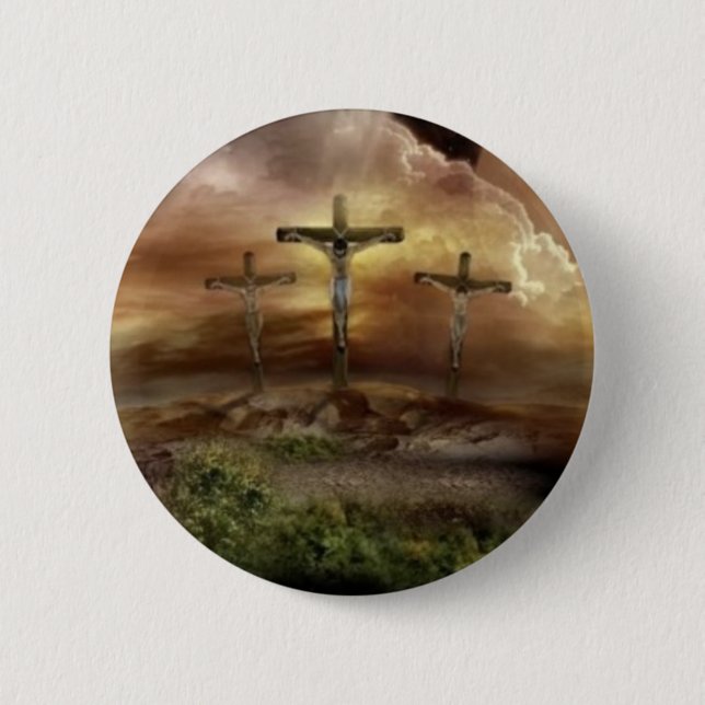 JESUS ON THE CROSS 6 CM ROUND BADGE (Front)