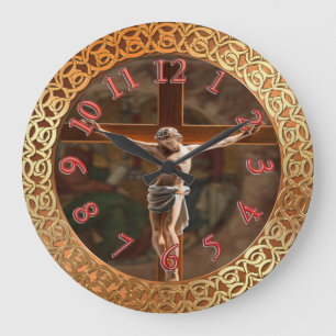 Jesus on the cross clock gold foil texture