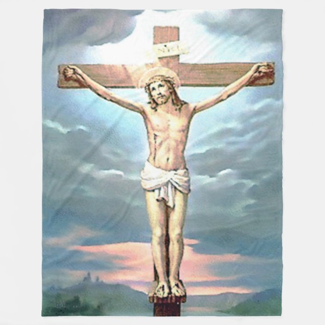 JESUS on the CROSS Fleece Blankets (Front)