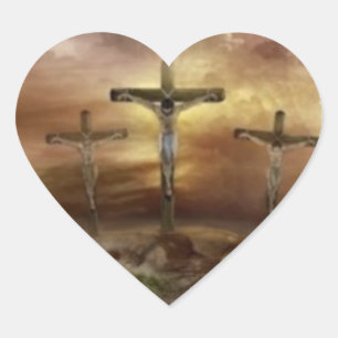 JESUS ON THE CROSS HEART STICKER