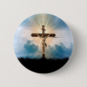 Jesus on the cross ministry 6 cm round badge