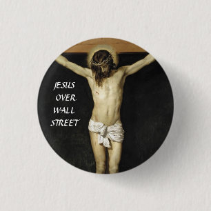 JESUS OVER WALL STREET 3 CM ROUND BADGE