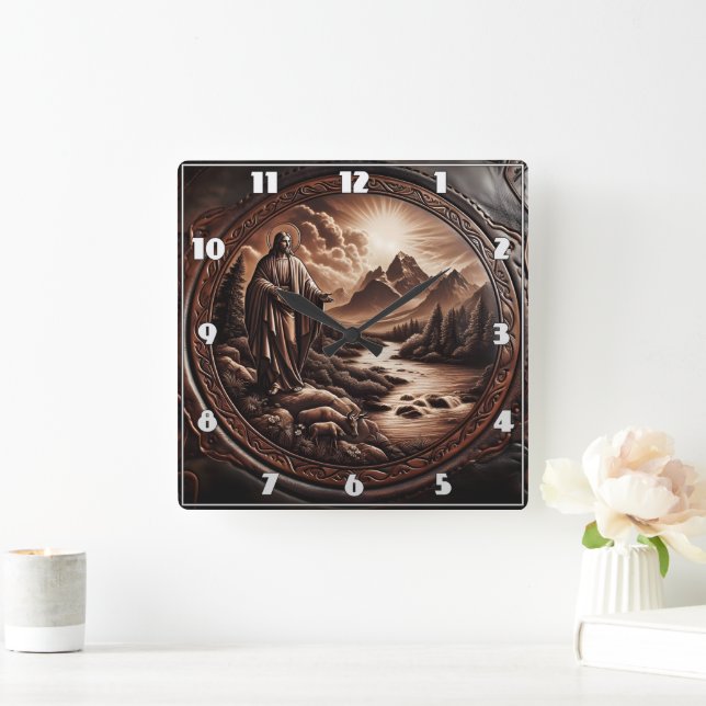 Jesus Overlooking a Serene Mountain Stream Square Wall Clock (Home)