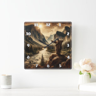 Jesus Overlooking Majestic Mountain Landscape Square Wall Clock