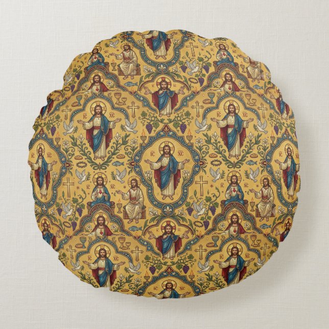 Jesus Pattern Round Cushion (Front)