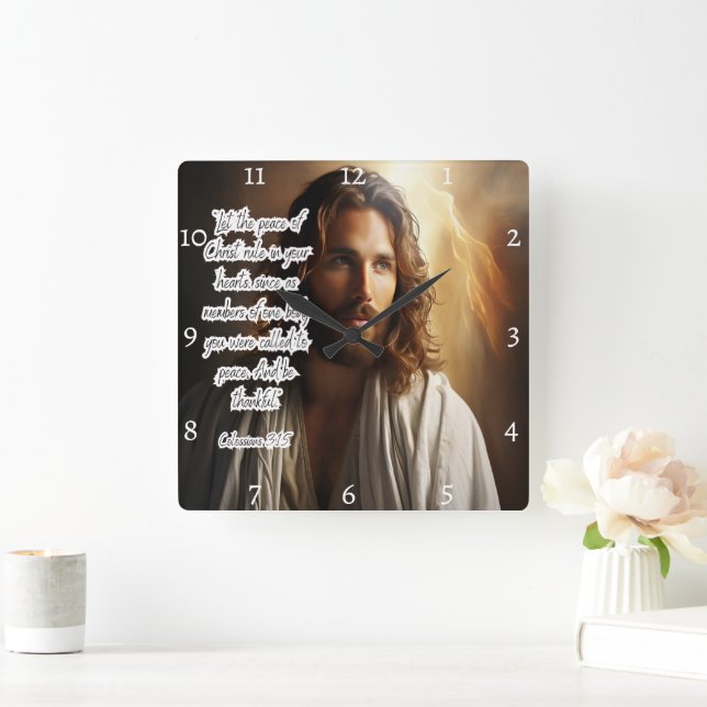 Jesus: Peace, Hearts, Colossians Square Wall Clock (Home)