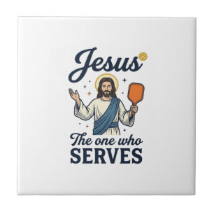 Jesus Pickleball The One Who Serves Shirt Ceramic Tile