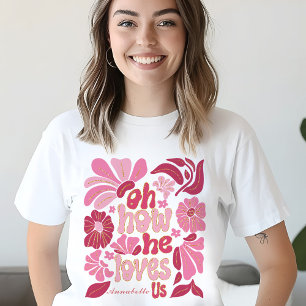 Jesus Pink He Loves Us Easter Womens Custom Name T-Shirt