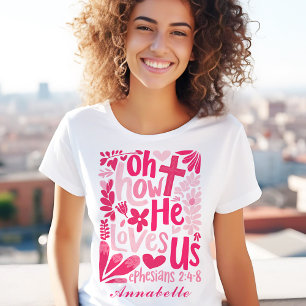 Jesus Pink He Loves Us Easter Women's Custom Name T-Shirt