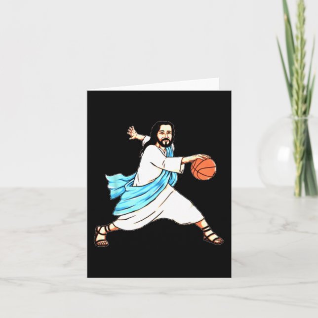 Jesus Play Basketball Fun Christmas  Card (Front)