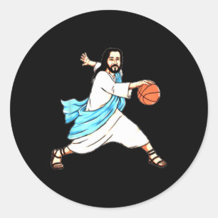 Jesus Play Basketball Fun Christmas Classic Round Sticker
