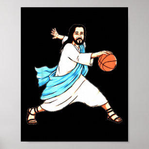 Jesus Play Basketball Fun Christmas Poster
