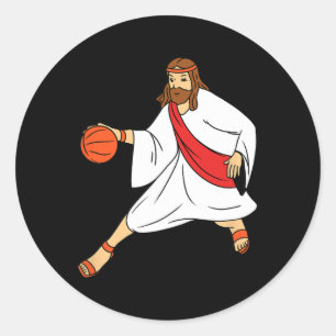 Jesus Playing Bysketbyll 1  Classic Round Sticker