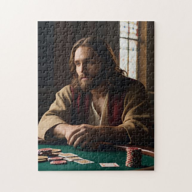 Jesus Playing Poker Puzzle - Biblical Humour Jigsa (Vertical)