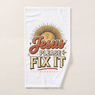 Jesus Please Fix It Vintage Christian Typography D Hand Towel