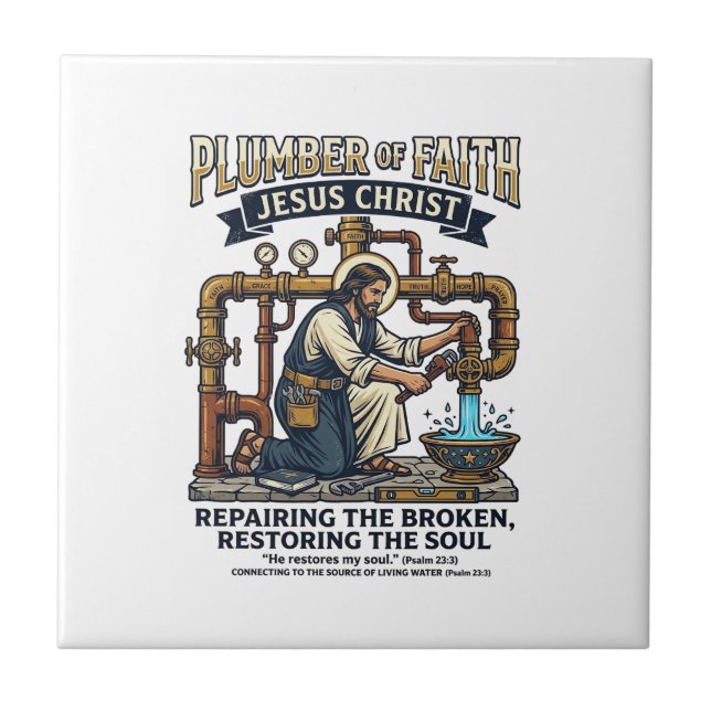 Jesus Plumber Graphic Tee Christian Art_1 Ceramic Tile (Front)